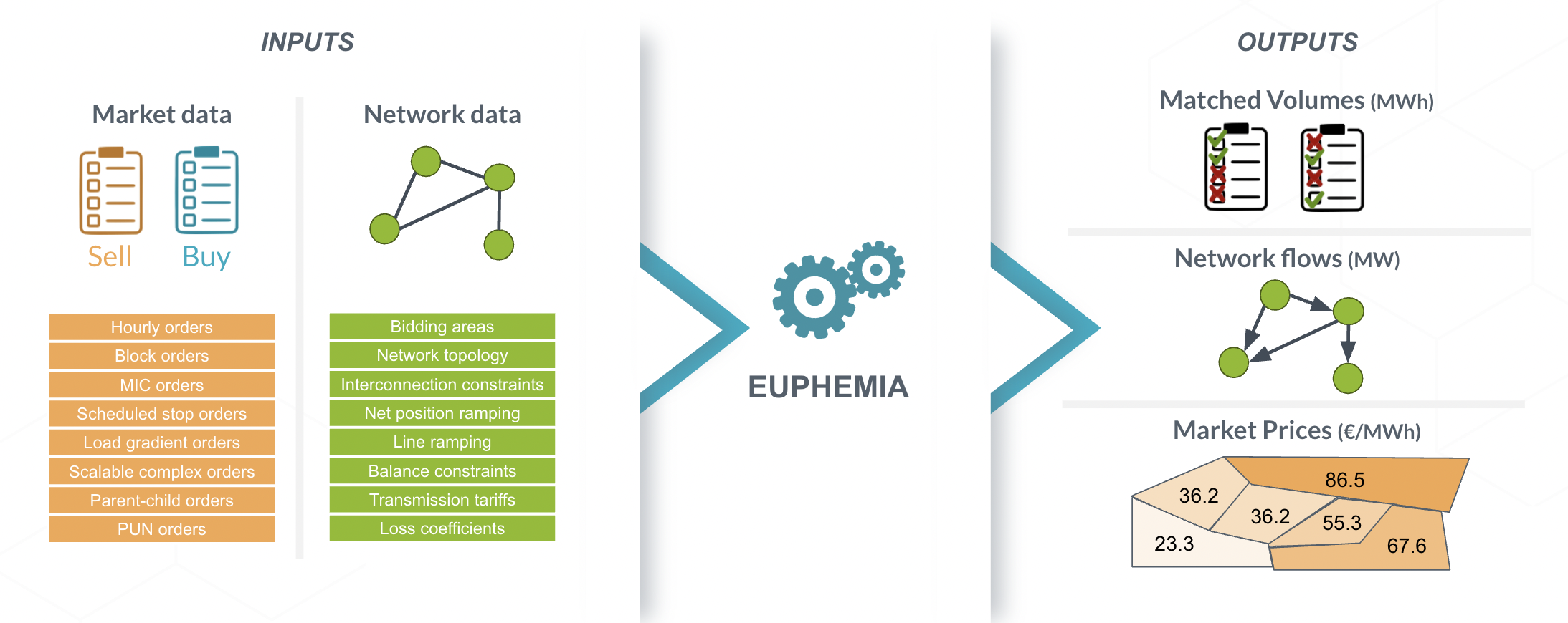 Scheme showcasing EUPHEMIA inputs and outputs