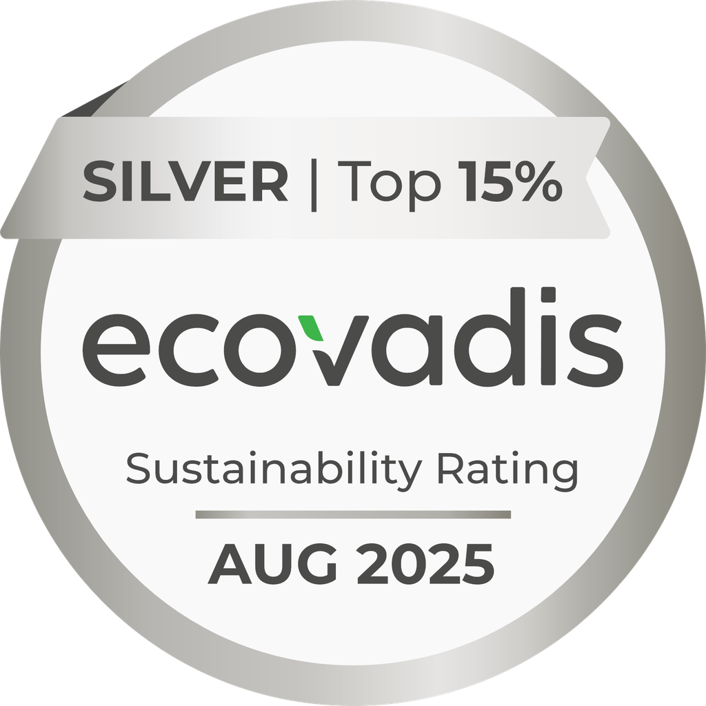 Ecovadis Silver badge, top 15% in sustainability August 2025